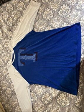 Nike Texas Rangers Raglan Blue Tee with White Logo Print XXL